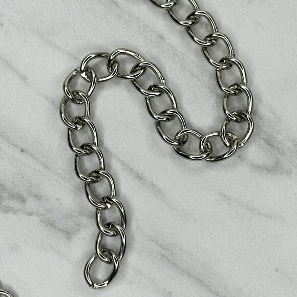 Faux Pearl Beaded Silver Tone Metal Chain Link Belt - One Size - 40" Adjustable - Picture 11 of 11